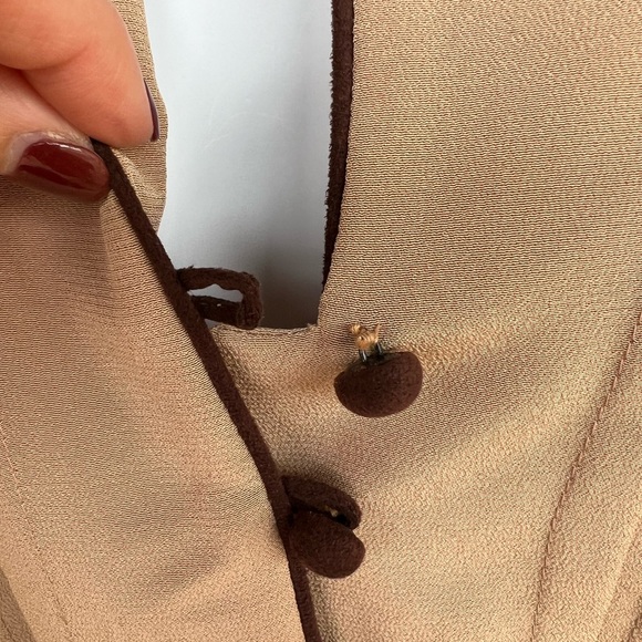 Vintage Adolph Schuman for Lilli Ann tan and brown belted dress size M - Picture 5 of 9